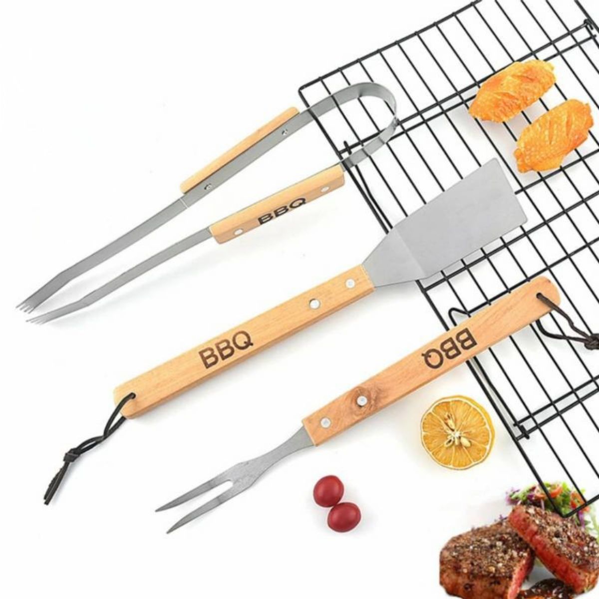 GENERICO - Set 3 Piezas Asado Parrilla Metalicos Barbacoa Parrillero