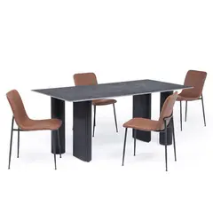 THE POPULAR DESIGN - JUEGO DE COMEDOR OBLO + 4 SILLAS LANG ECOCUERO