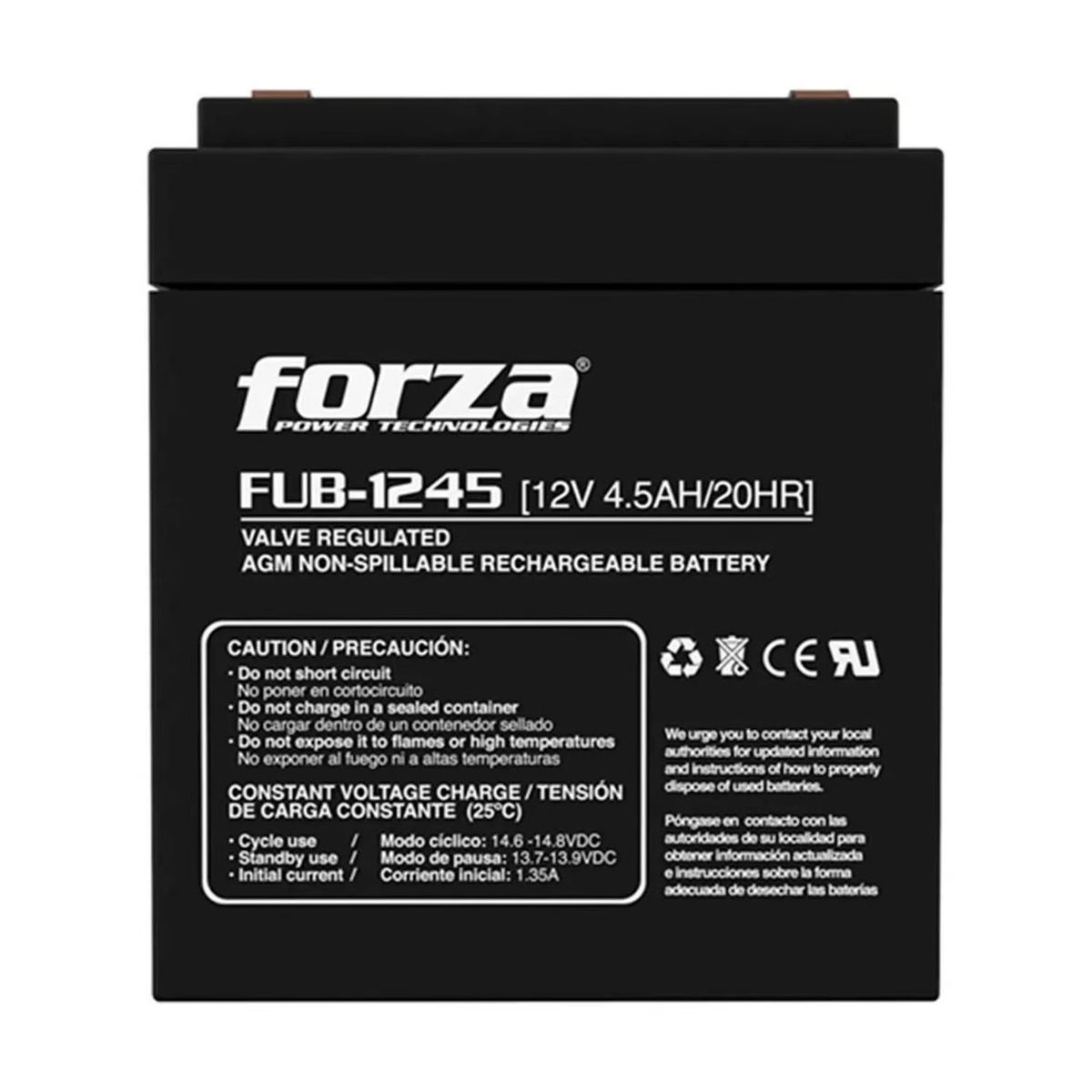 FORZA - Batería Forza FUB para UPS de 45A Recargable 12V
