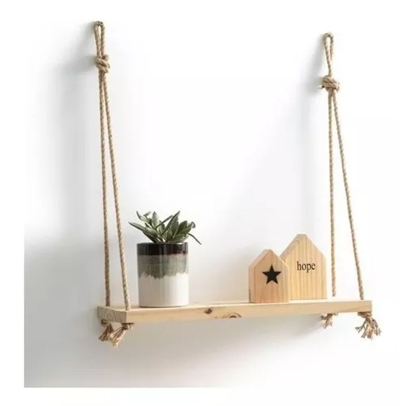 GENERICO - Estante Decorativo Con Cuerdas Madera Rustica