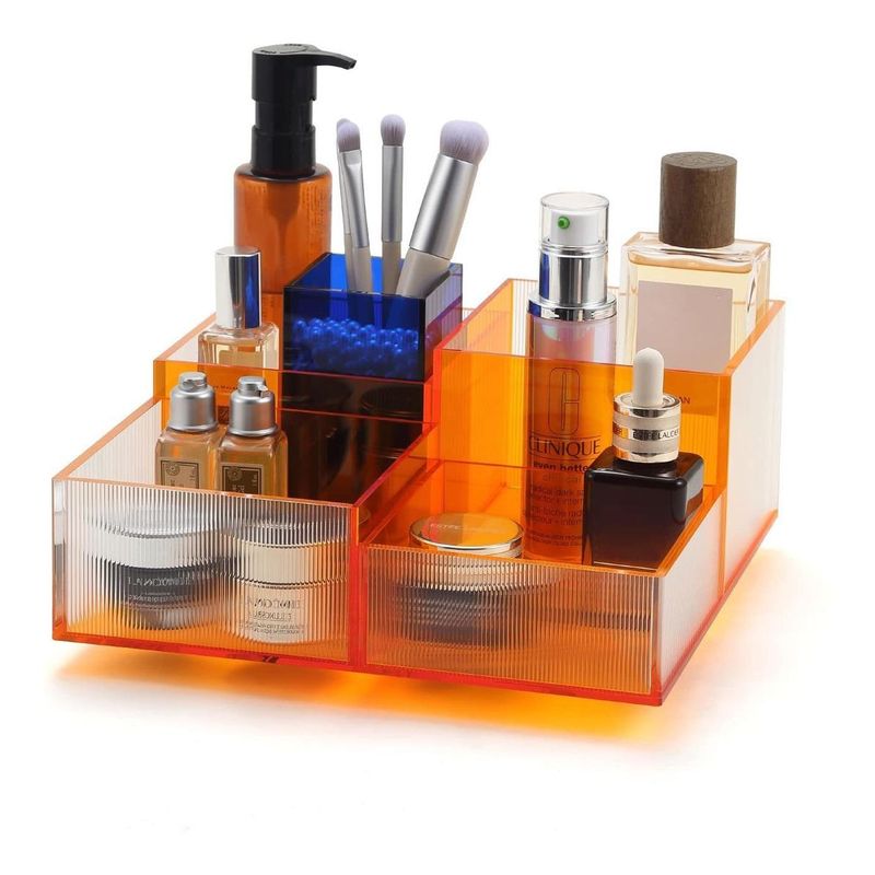 GENERICO - Vitrina Giratoria Acrílica Naranja para Maquillaje 360°