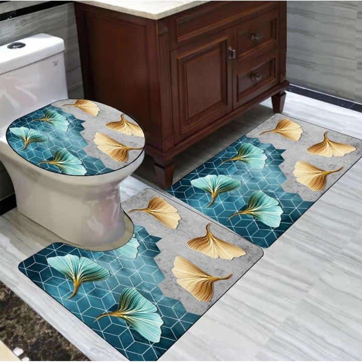 GENERICO - set alfombra de baño 3pcs con diseño 3D