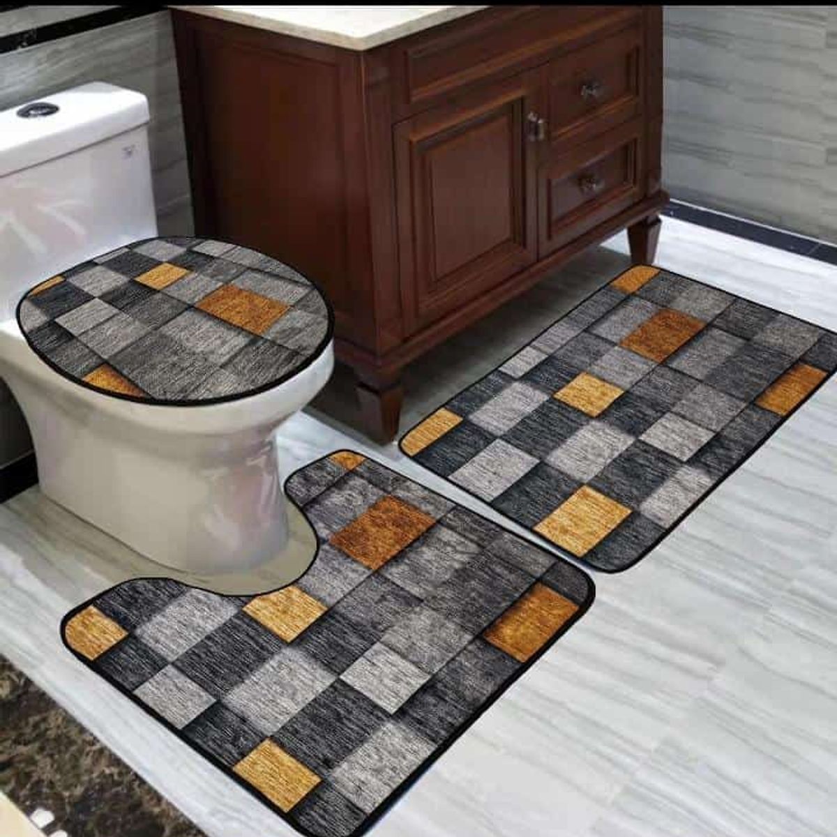 GENERICO - set alfombra de baño 3pcs con diseño 3D