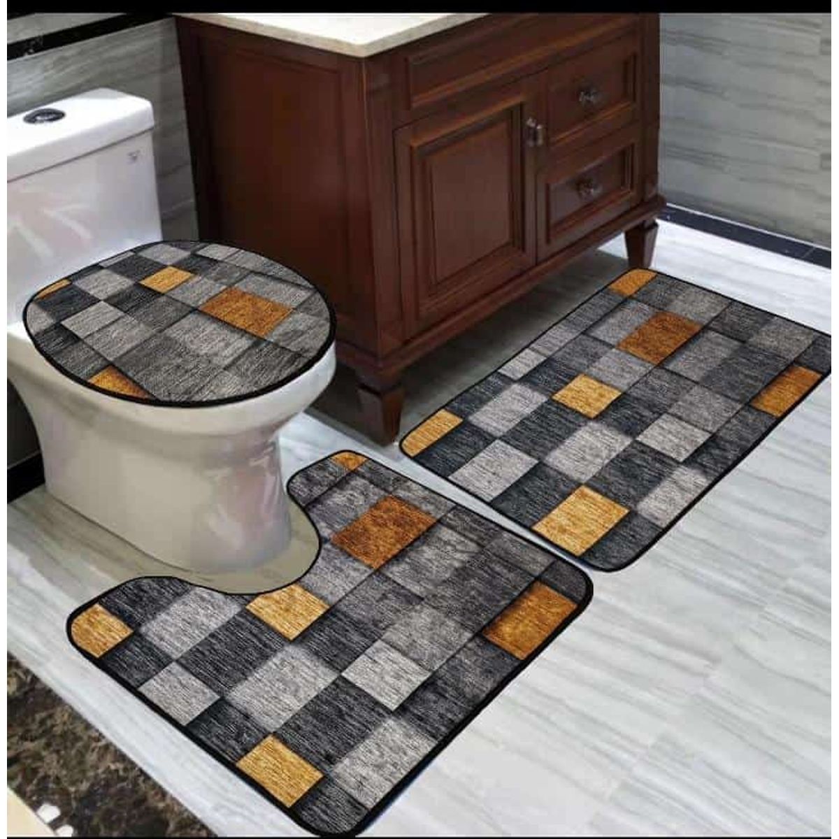 GENERICO - set alfombra de baño 3pcs con diseño 3D
