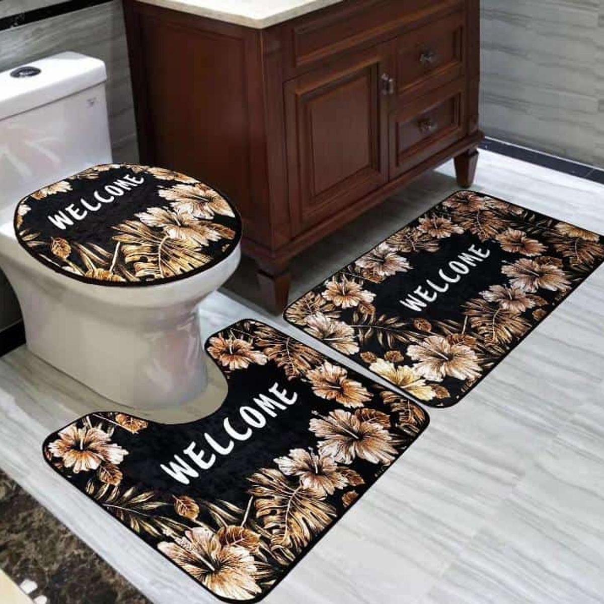 GENERICO - set alfombra de baño 3pcs con diseño 3D