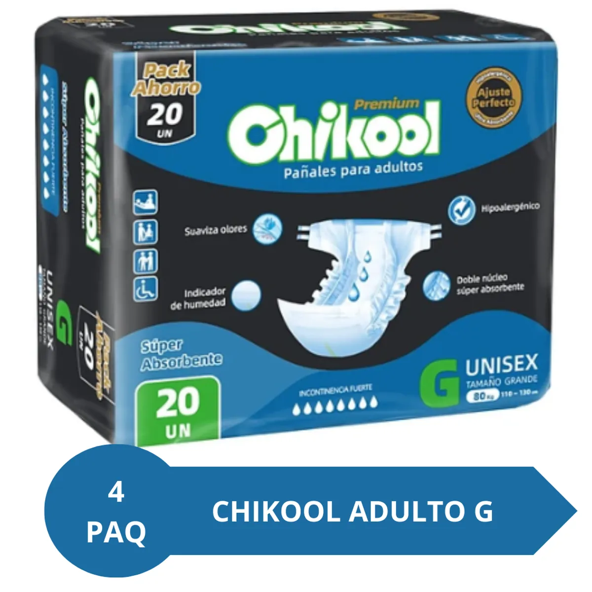 GENERICO - 4Paq Pañal Chikool Adult Premiun Talla G