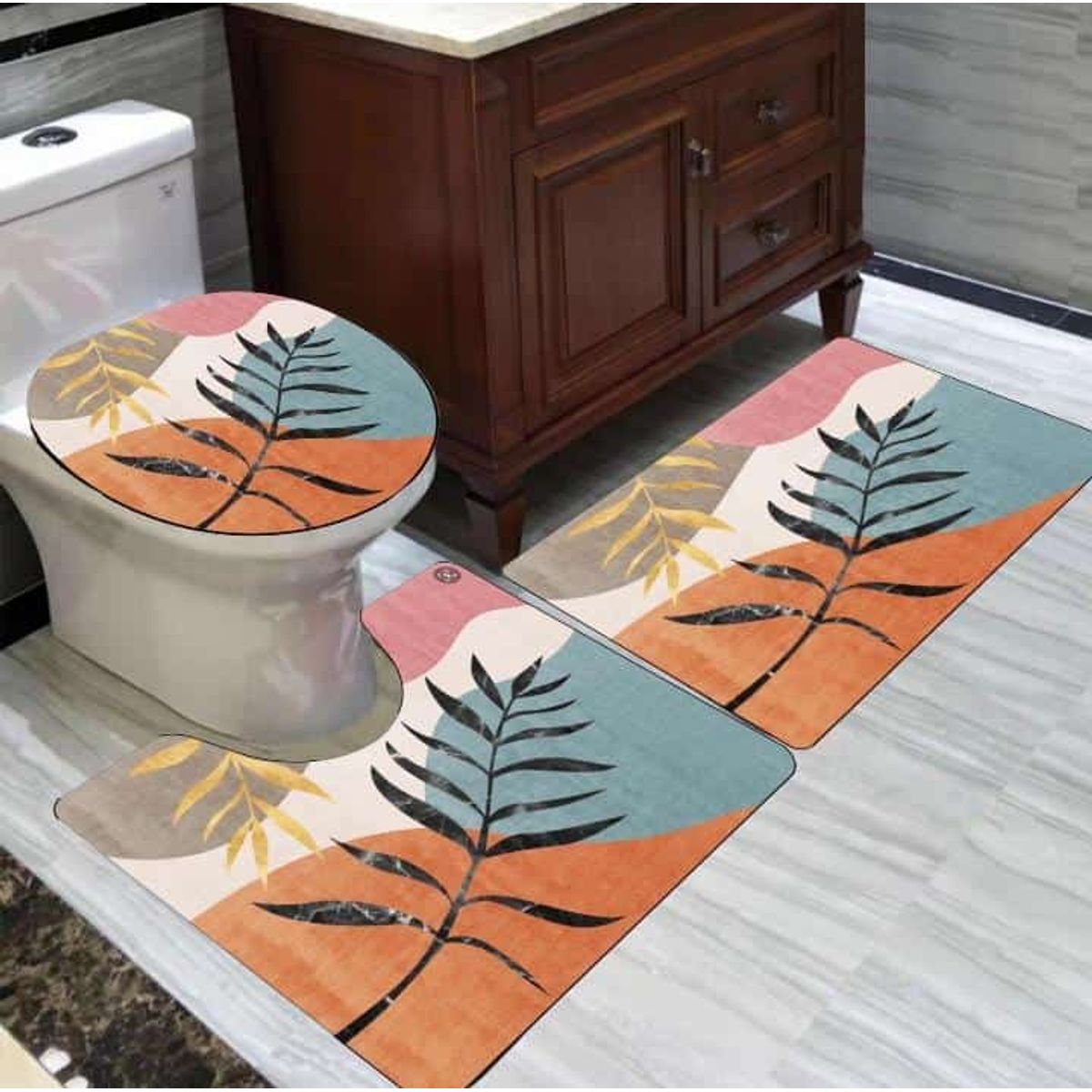 GENERICO - set alfombra de baño 3pcs con diseño 3D