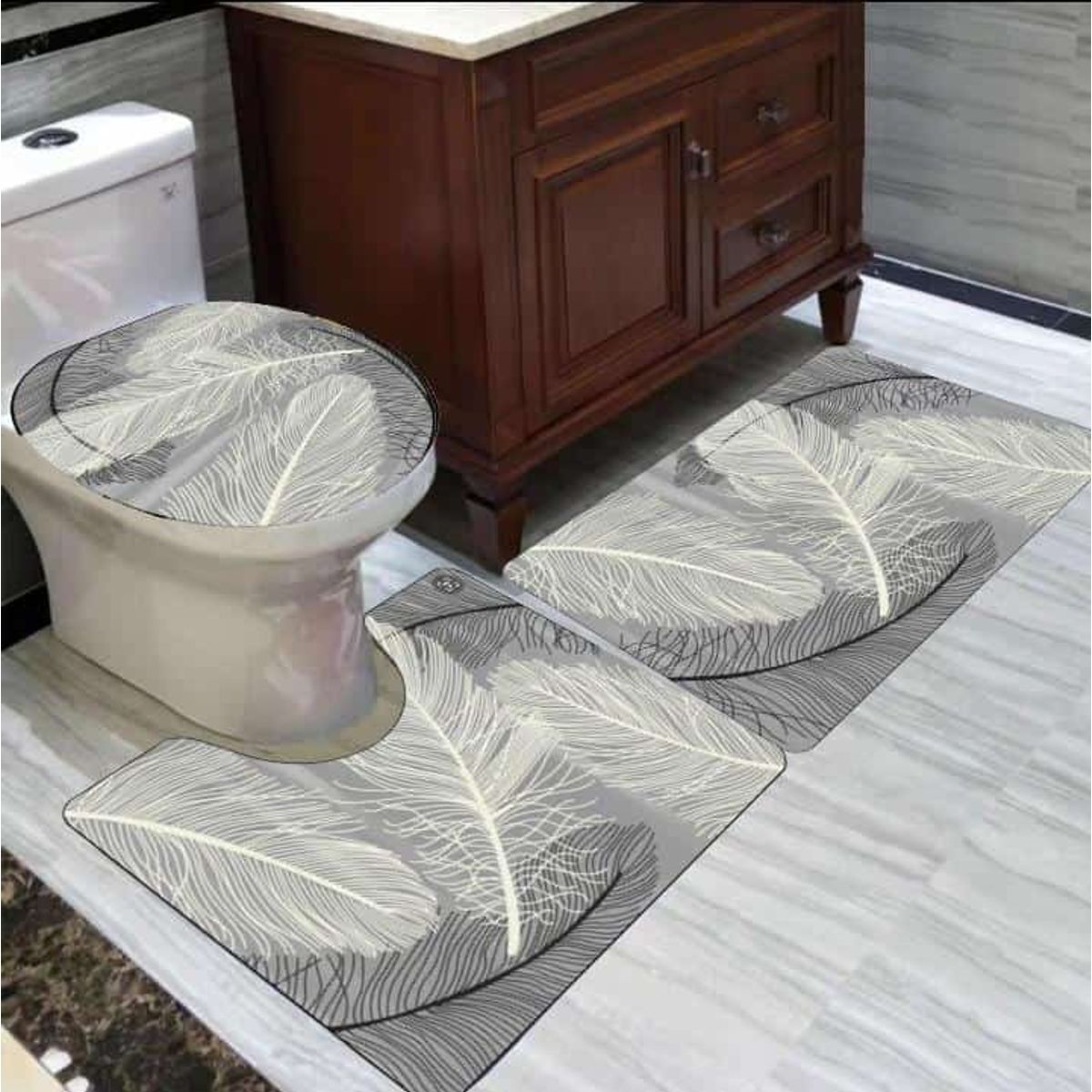 GENERICO - set alfombra de baño 3pcs con diseño 3D