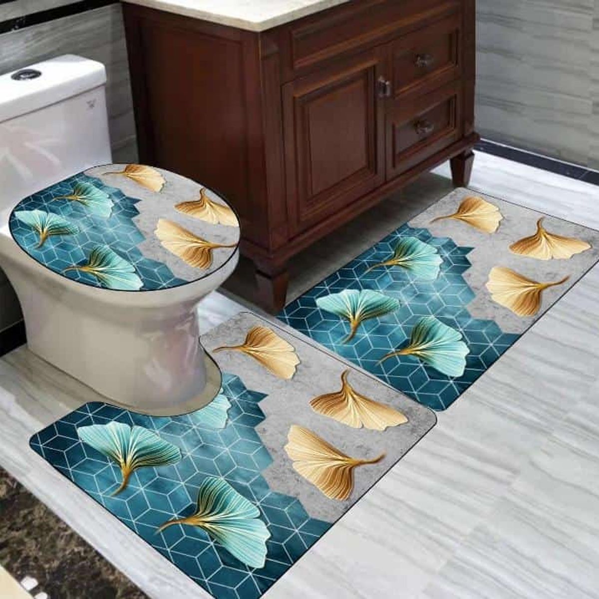 GENERICO - set alfombra de baño 3pcs con diseño 3D