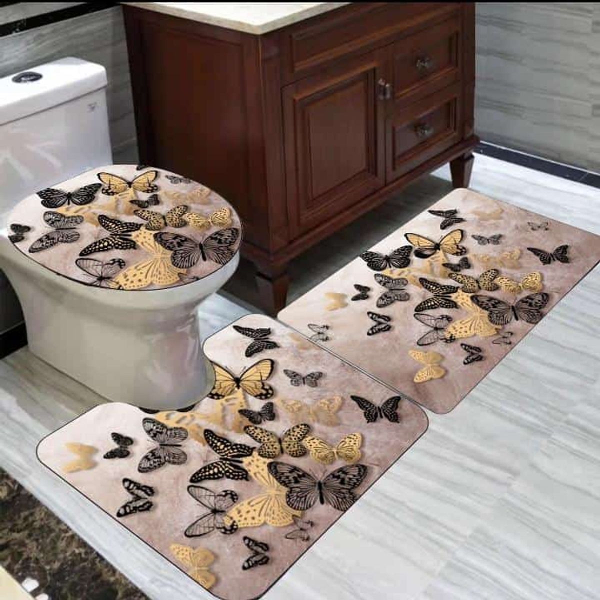 GENERICO - set alfombra de baño 3pcs con diseño 3D