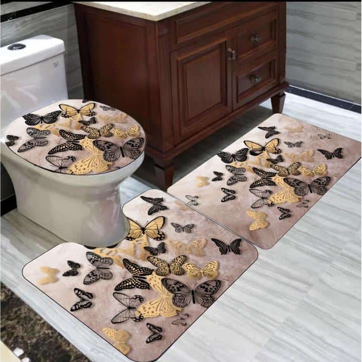 GENERICO - set alfombra de baño 3pcs con diseño 3D