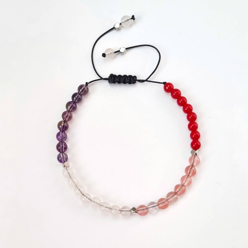 RITO DE LUNA - Pulsera del Zodiaco Aries Coral Amatista Cuarzo Cherry y Cuarzo Rosa
