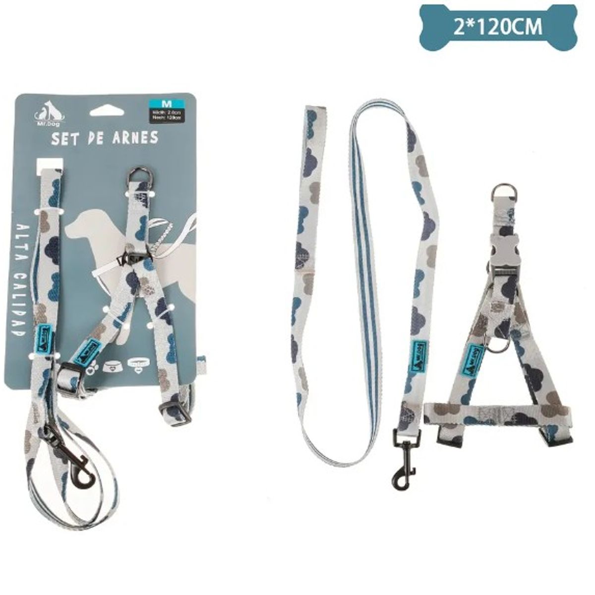 GENERICO - Set De Arnés Y Correa De Nylon Con Diseño De Nubes 20120Cm