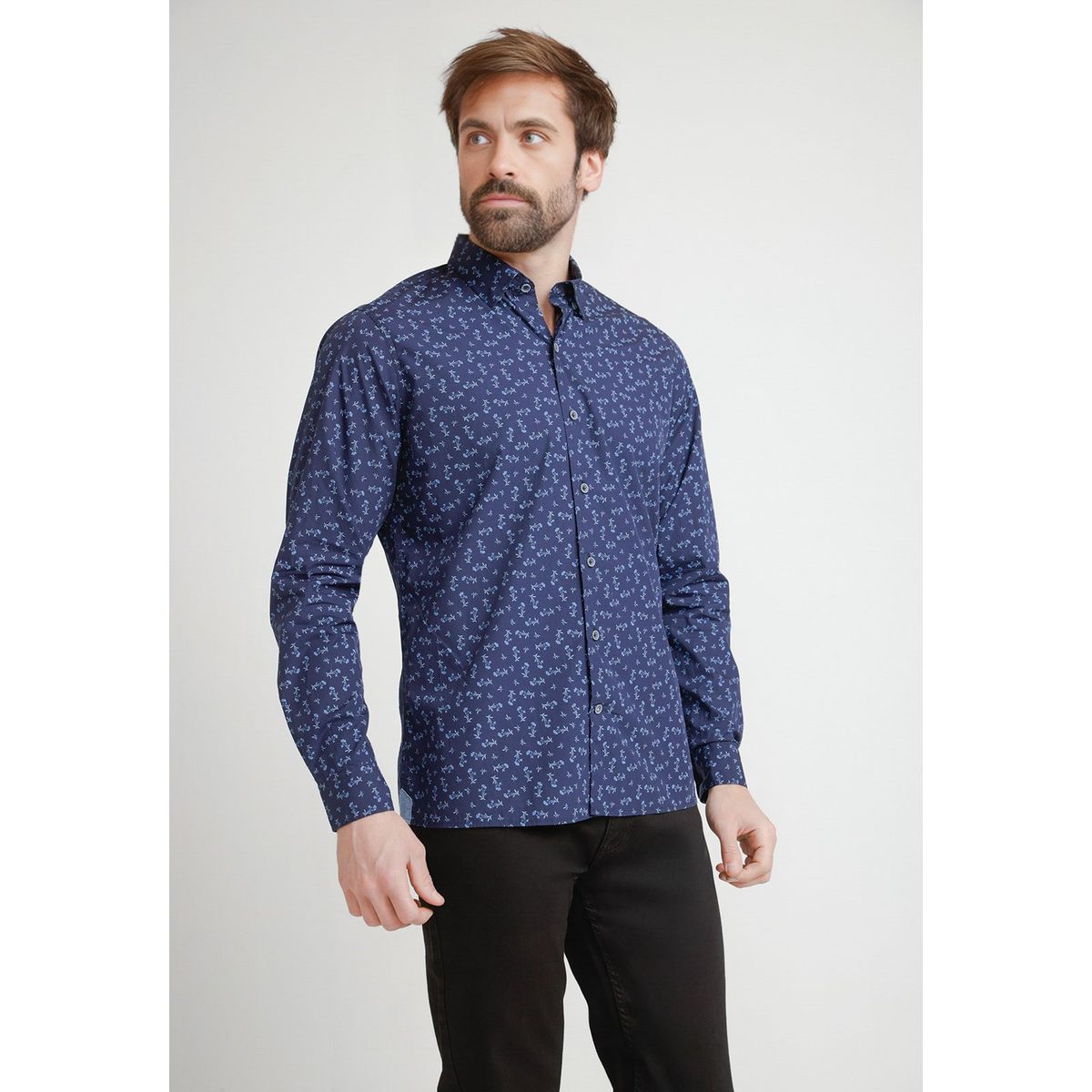 TRIAL - Camisa Hombre Casual Algodón Estampada Slim Baymax Azul Marino