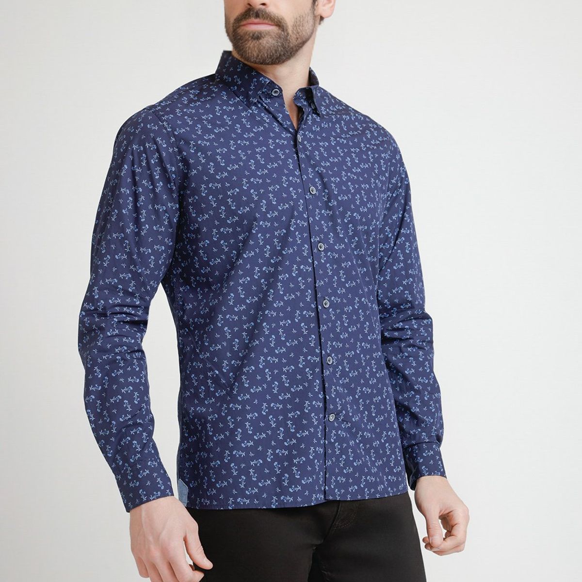 TRIAL - Camisa Hombre Casual Algodón Estampada Slim Baymax Azul Marino