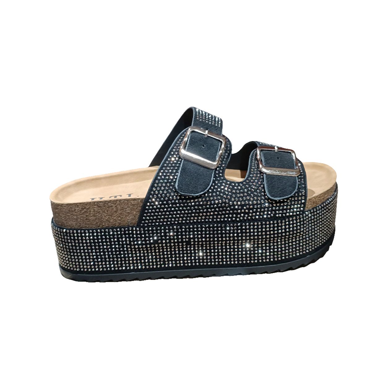 POZATINI - Sandalia Plataforma Lujo Brillante Negro
