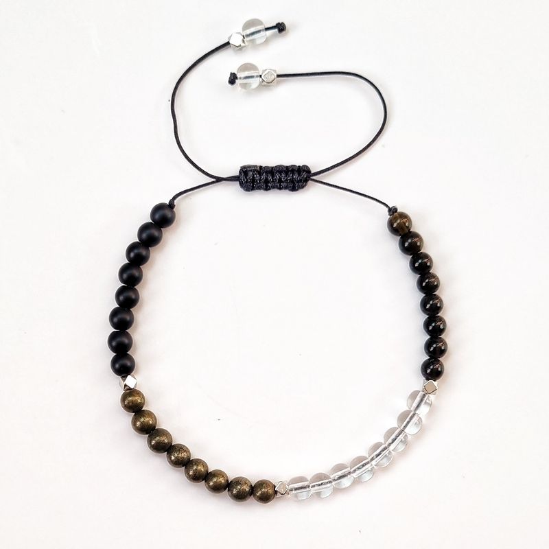 RITO DE LUNA - Pulsera del Zodiaco Capricornio Obsidiana Cuarzo Cristal Pirita y Onix