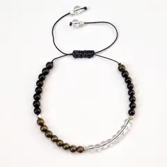 RITO DE LUNA - Pulsera del Zodiaco Capricornio Obsidiana Cuarzo Cristal Pirita y Onix