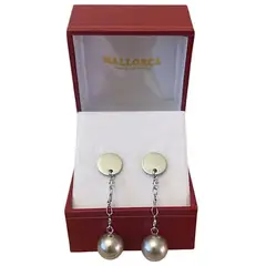 MALLORCA - AROS COLGANTES DE PERLAS GRIS 10MM.DE DIÁMETRO.