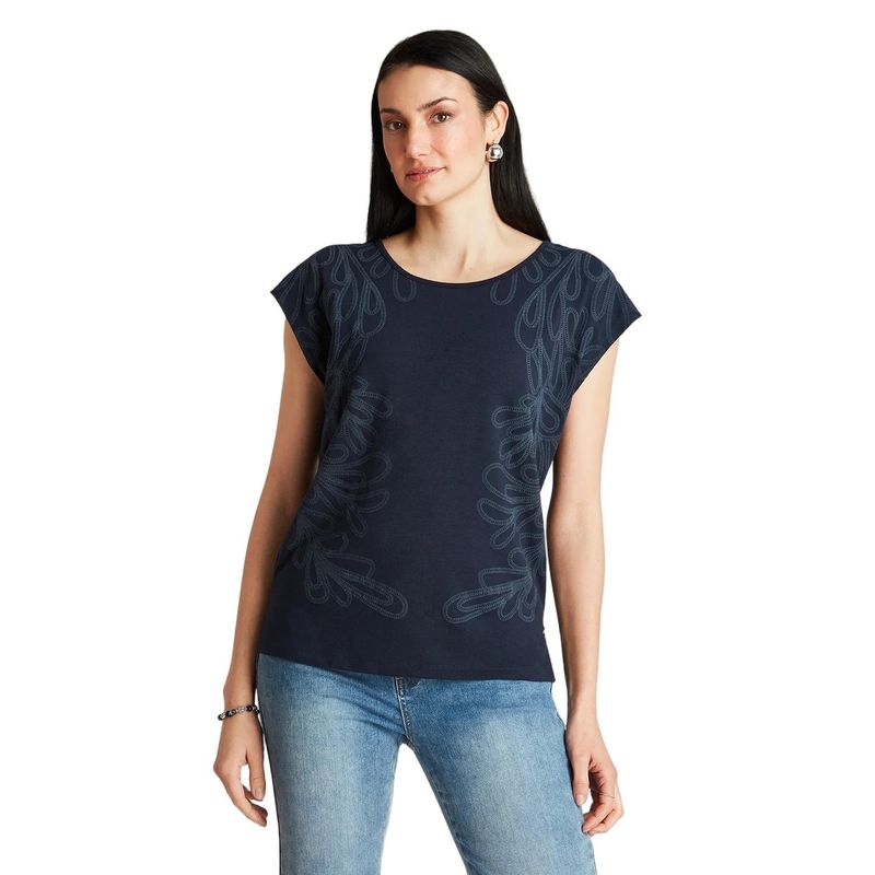 CURVI - Polera Azul Manga Corta Estampado Frontal