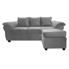 MUEBLES MPR - Sofá Ezeiza + 1 Pouf Felpa Gris