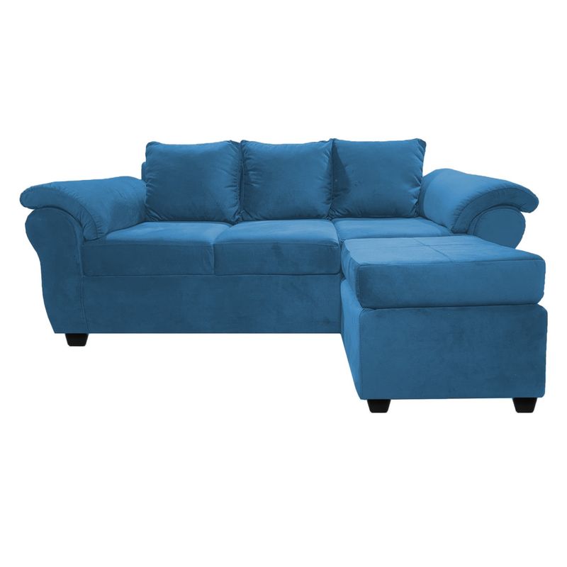 MUEBLES MPR - Sofá Ezeiza + 1 Pouf Felpa Azul Petróleo