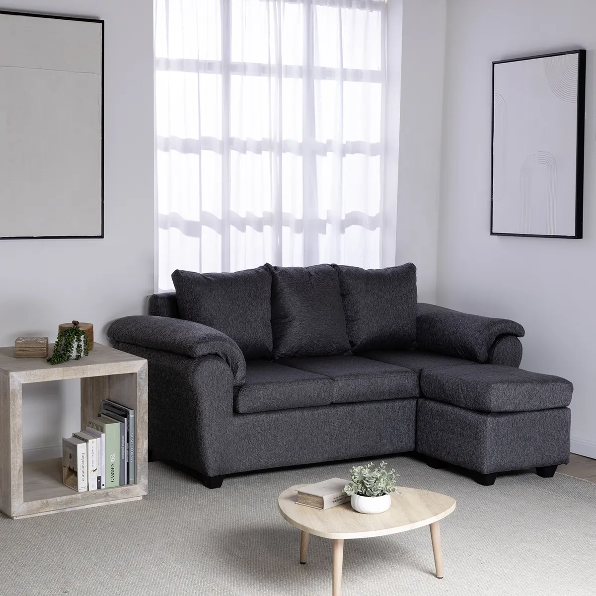 MUEBLES MPR - Sofá Ezeiza + 1 Pouf Lino Gris