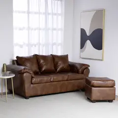MUEBLES MPR - Sofá Ezeiza + 1 Pouf Pu Café Envejecido