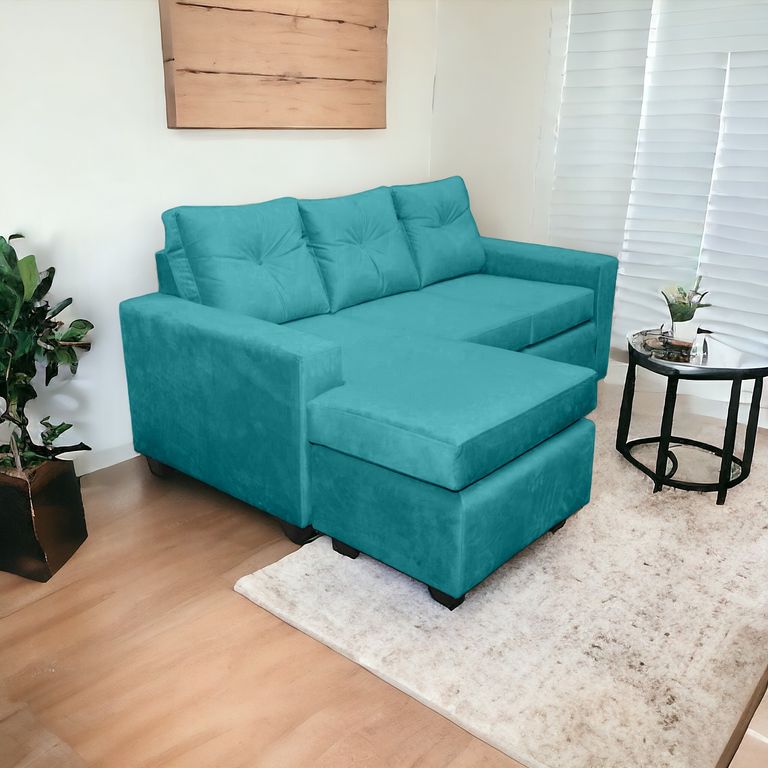 Sofa Seccional Azalea Intercambiable Felpa 3.1 Chaise Long Azul claro