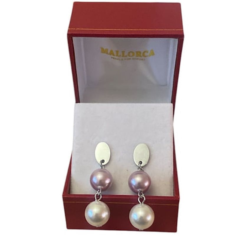 MALLORCA - AROS COLGANTES PERLAS DOBLES DE MALLORCA CON TORNILLOS DE ACERO