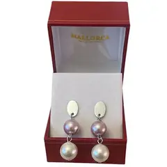 MALLORCA - AROS COLGANTES PERLAS DOBLES DE CON TORNILLOS DE ACERO