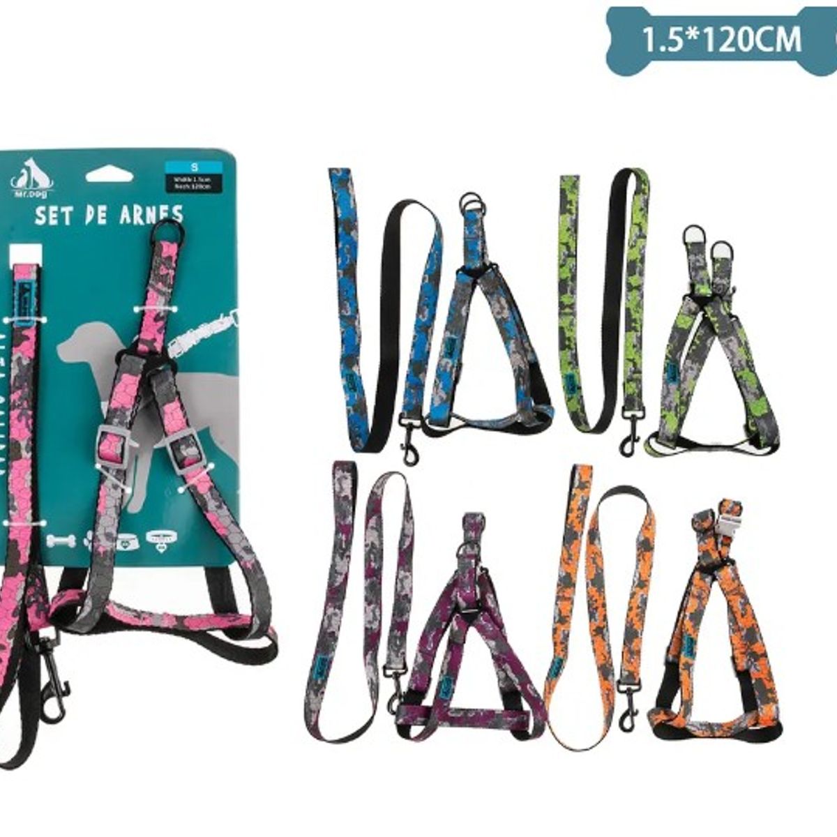GENERICO - Set De Arnés Y Correa Camuflaje 15Cm120Cm Color Aleatorio
