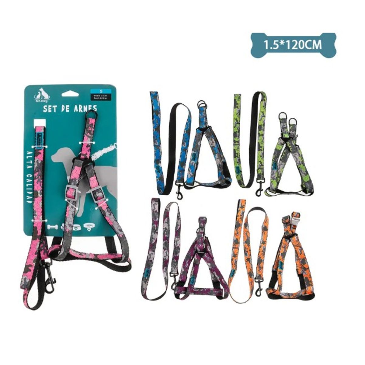 GENERICO - Set De Arnés Y Correa Camuflaje 15Cm120Cm Color Aleatorio