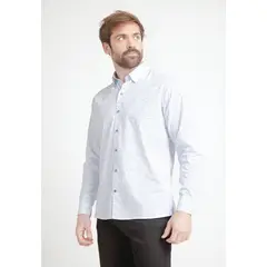 TRIAL - Camisa Hombre Casual Algodón Estampada Slim Baymax Blanco/Celeste