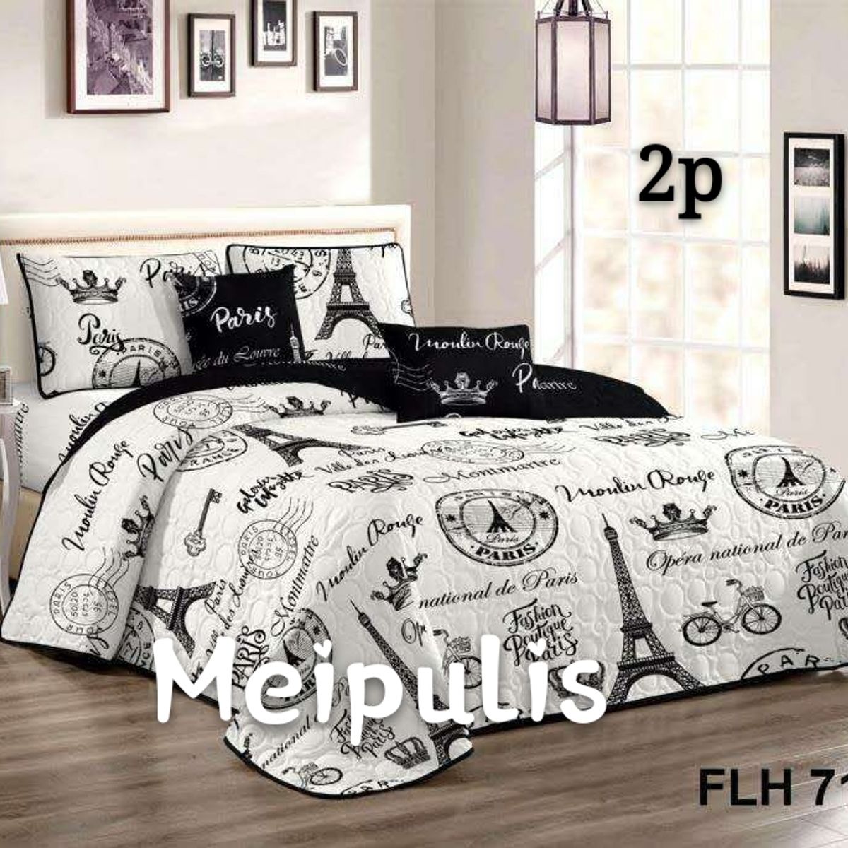 GENERICO - Cobertor Tipo Quilt de Verano / Cubrecamas 2 Plazas Paris Blanco