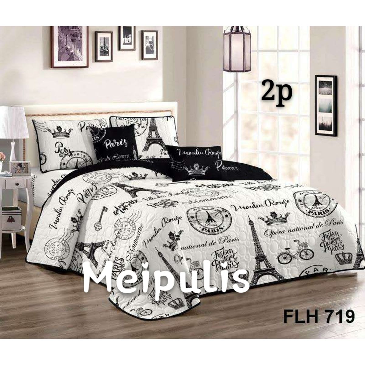 GENERICO - Cobertor Tipo Quilt de Verano / Cubrecamas 2 Plazas Paris Blanco