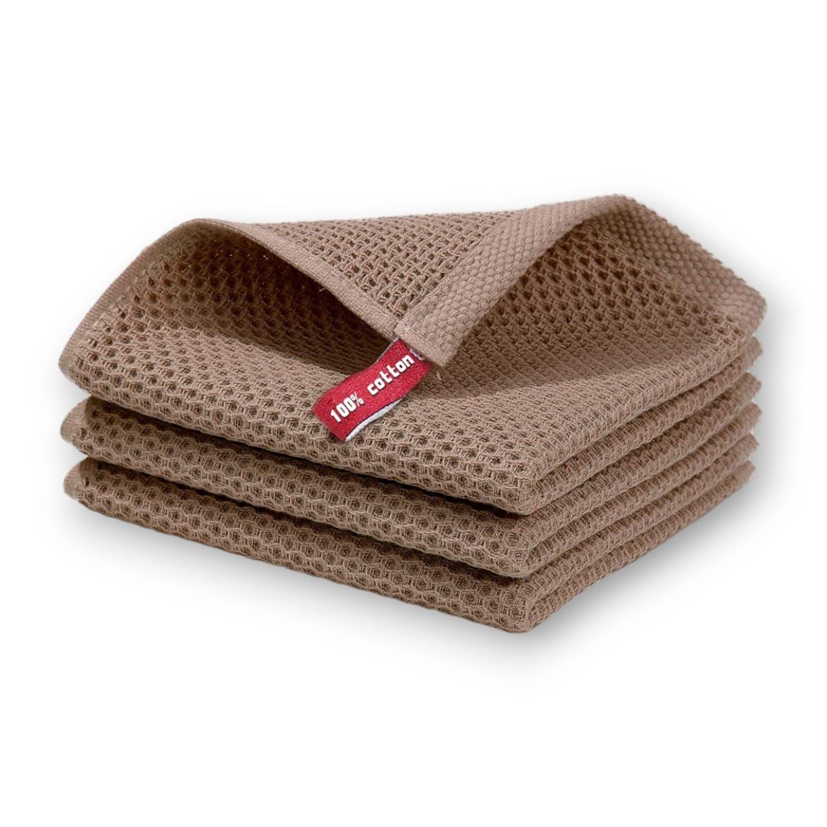 GENERICO - Pack 3 Paños de Cocina Algodón Estilo Waffle Cuadrado 34x34cm Beige