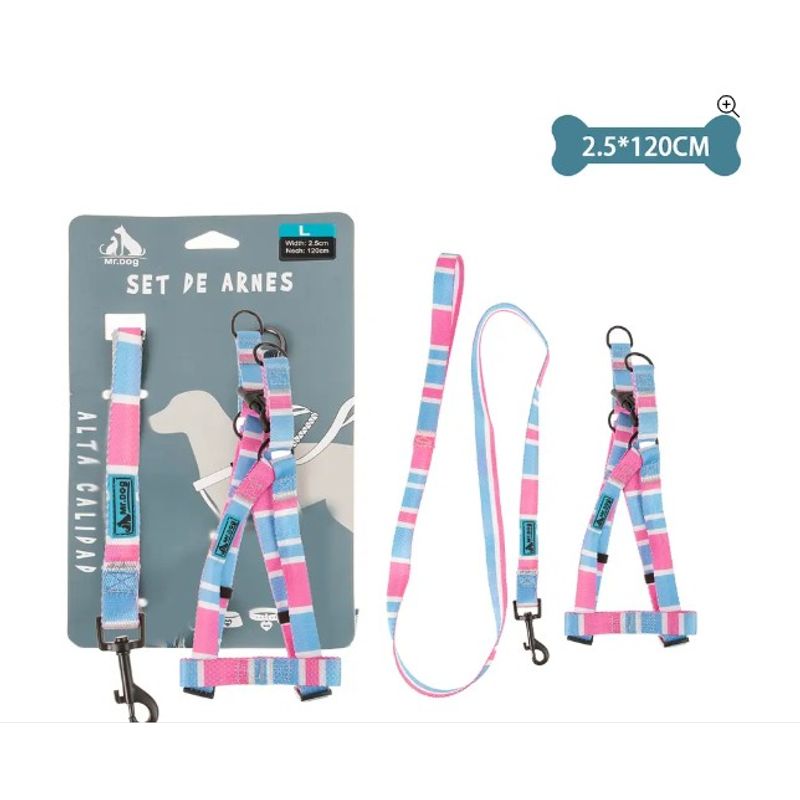 GENERICO - Set De Arnés Y Correa De Nylon Azul Y Rosa 25120Cm