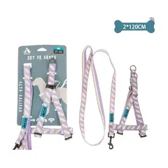 GENERICO - Set De Arnés Y Correa De Nylon Rayas Morado 20120Cm