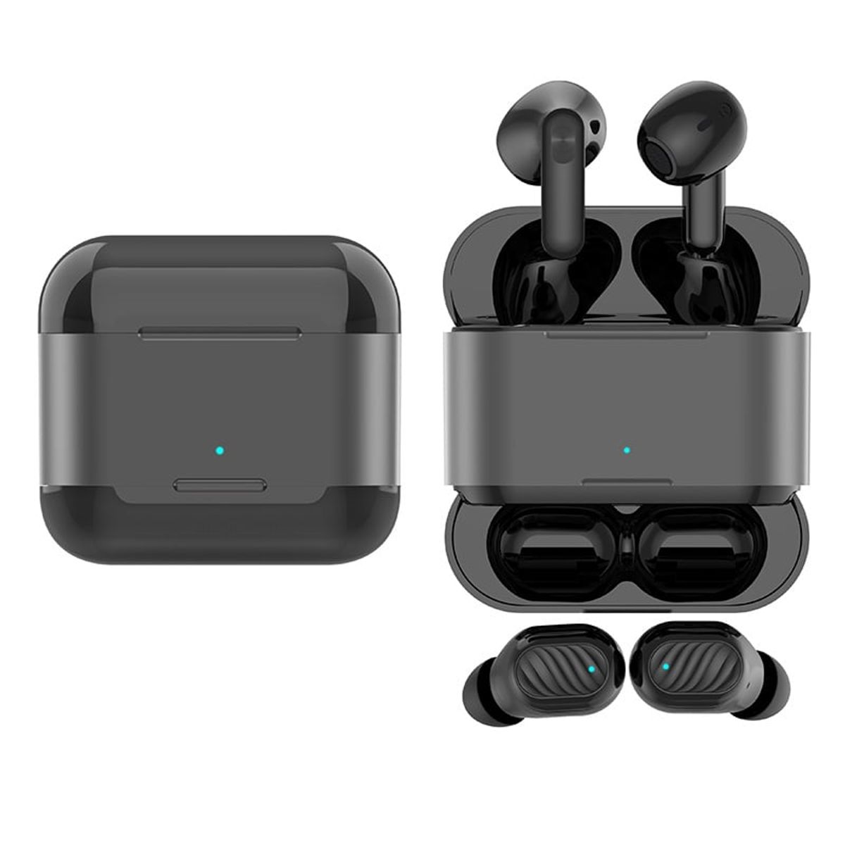 GENERICO - Set de 4 en 1 audífonos  inear inalámbricos con case power bank negros