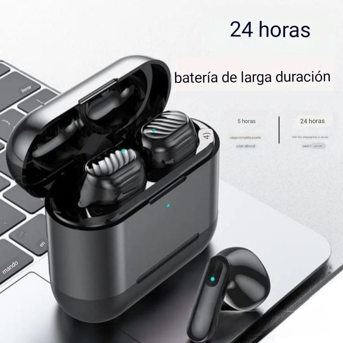 GENERICO - Set de 4 en 1 audífonos  inear inalámbricos con case power bank negros