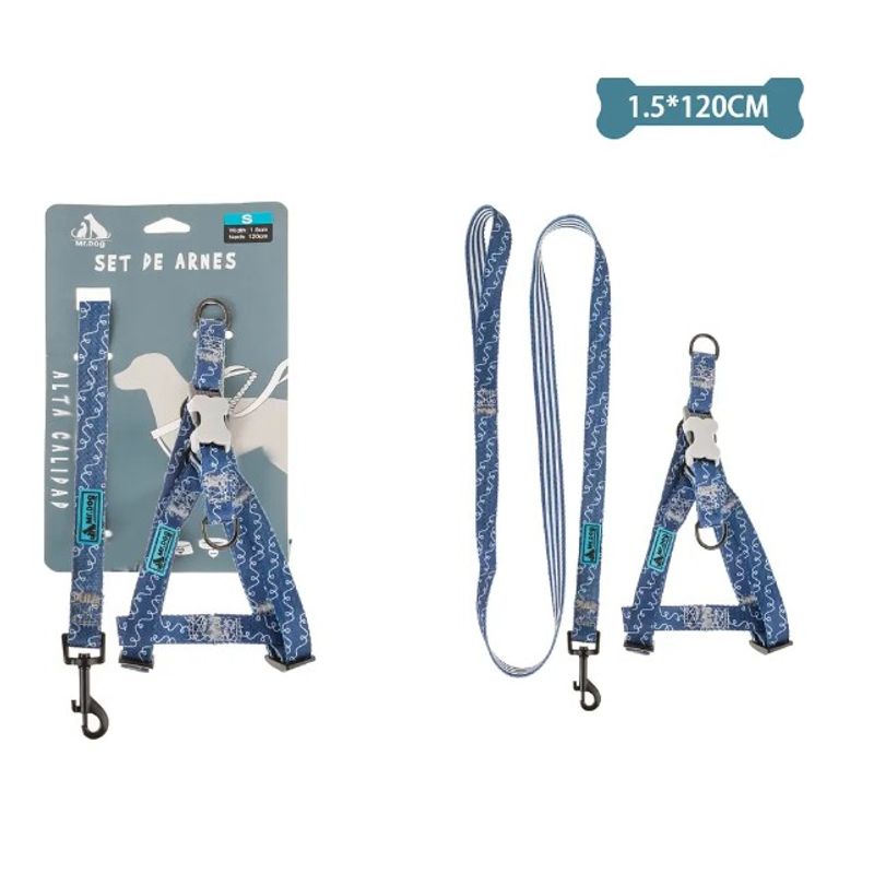 GENERICO - Set De Arnés Y Correa De Nylon Azul Marino 15Cm120Cm