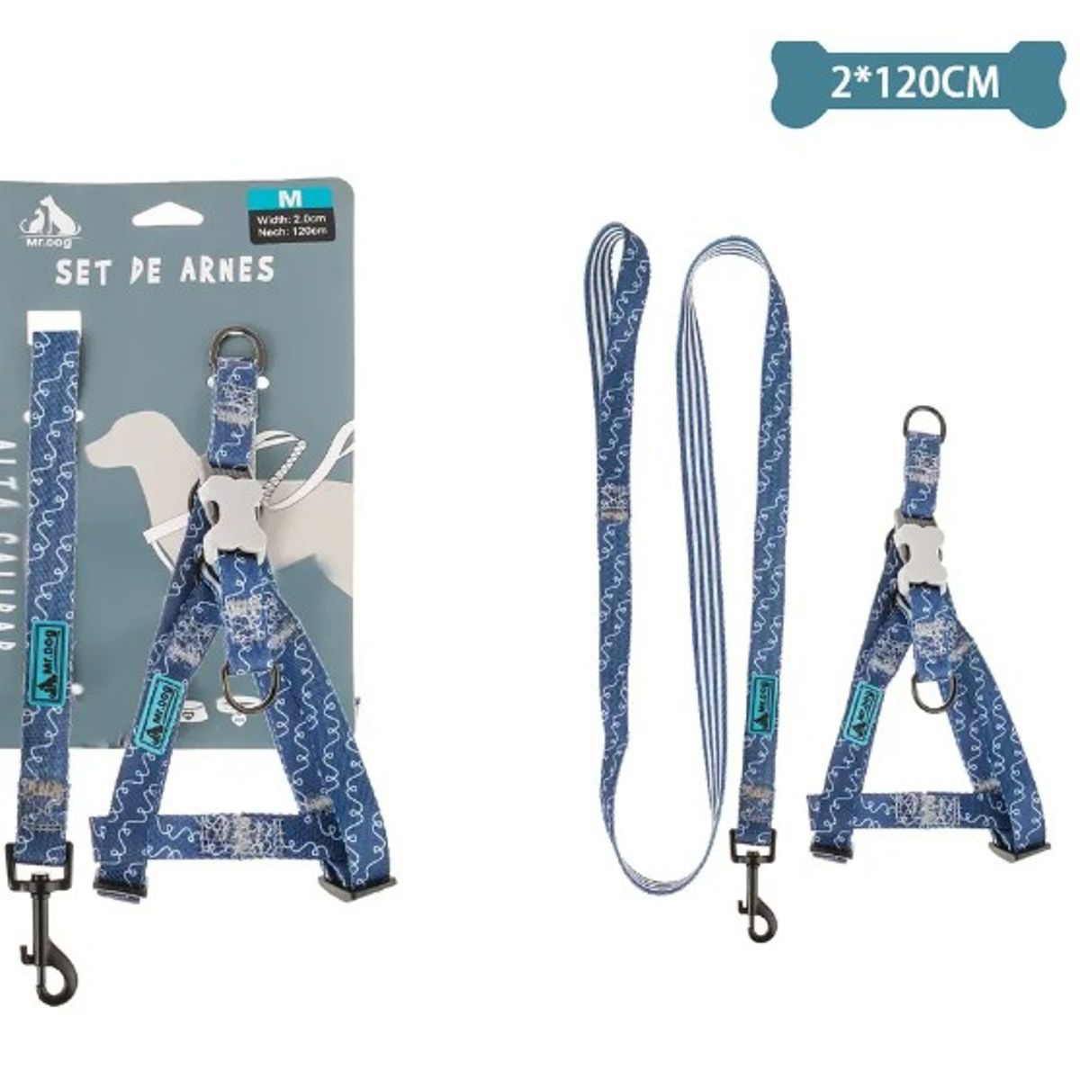 GENERICO - Set De Arnés Y Correa De Nylon Azul Marino 20Cm120Cm