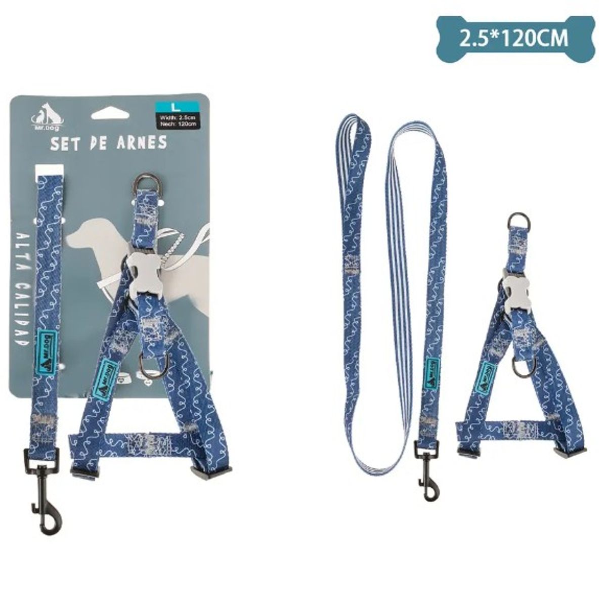 GENERICO - Set De Arnés Y Correa De Nylon Azul Marino 25Cm120Cm