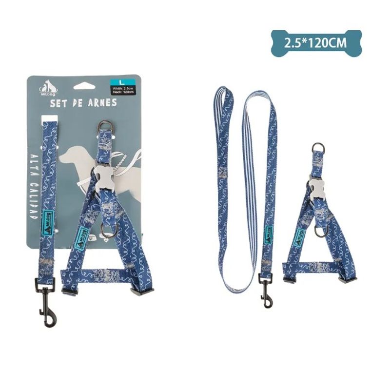 GENERICO - Set De Arnés Y Correa De Nylon Azul Marino 25Cm120Cm