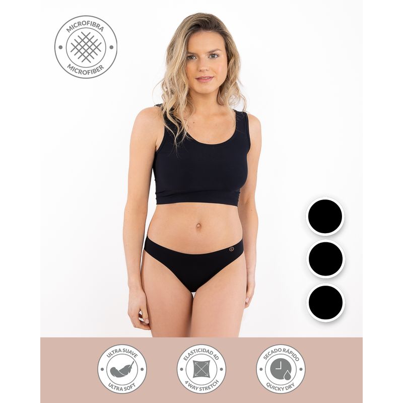 UNICA LINGERIE - CALZÓN PACK 3 BIKINI MICROFIBRA SIN DEMARCACIÓN NEGRO