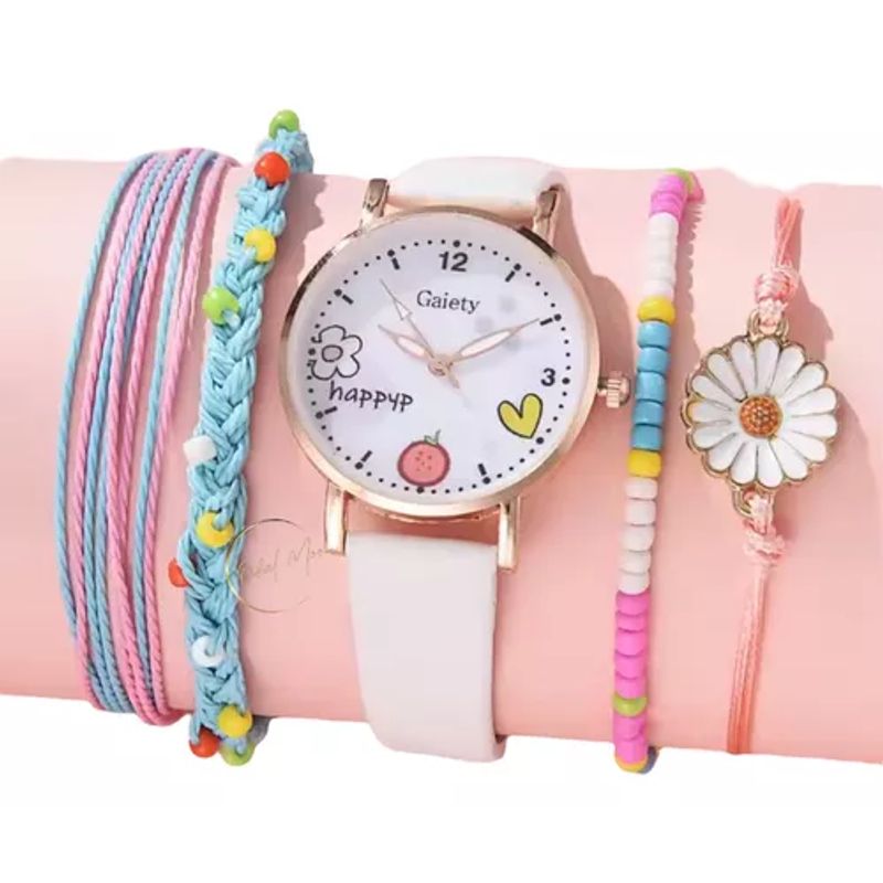GENERICO - Reloj Más 4 Pulseras Diseño Flores, Elegante Para Mujer
