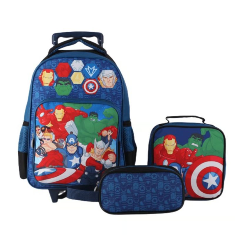 GENERICO - Pack 3 Mochila Estuche Lonchera Infantil Super Héroes
