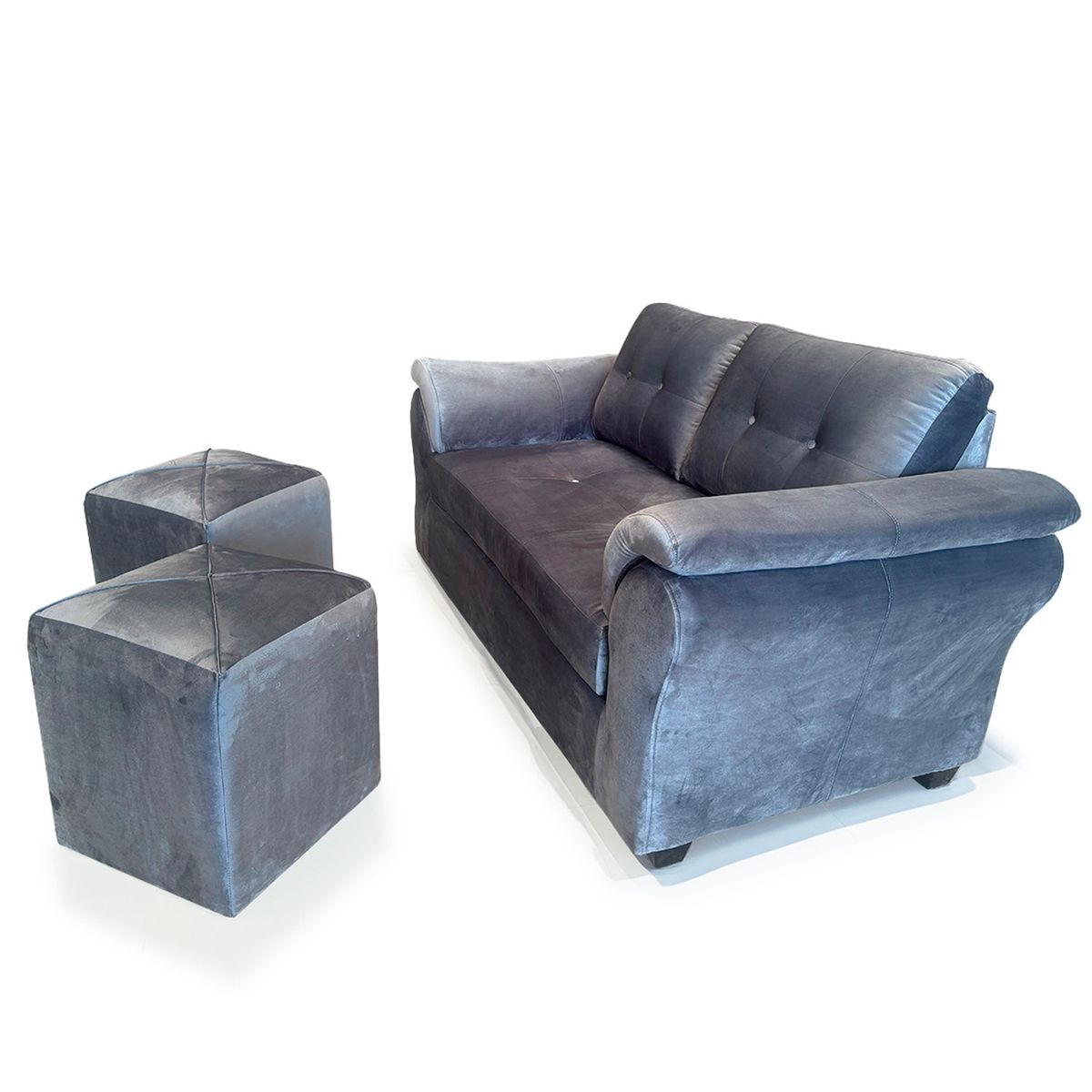 FOCUS - Sofá Venecia + 2 Puff Felpa Gris