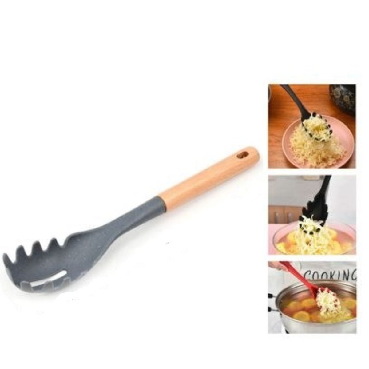 OEM - CUCHARA PARA PASTA COLADOR  TXM7-M07 COLOR GRIS MANGO DE MADERA